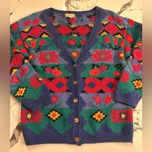 VTG L.L. Bean Woman's Cardigan Geometric Colorful Sweater